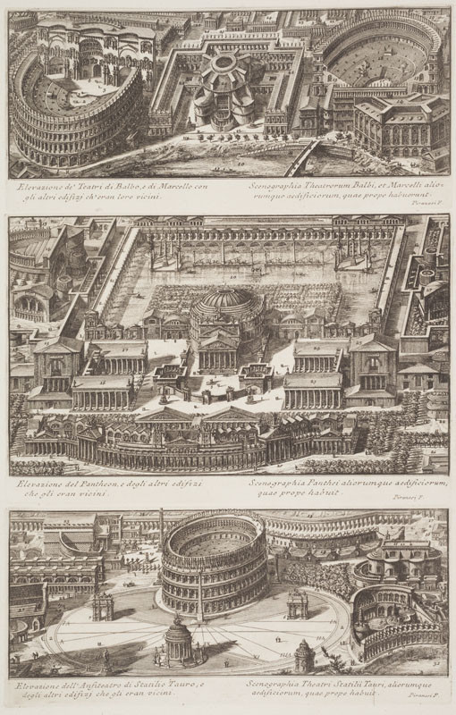 Giovanni Battista Piranesi - engraver - Reconstruction of the Theatres of Balbus and Marcellus, the Environs of the Pantheon and the Amphitheatre of Statilius Taurus, from Il Campo Marzio dell´antica Roma, Plate XLVIII