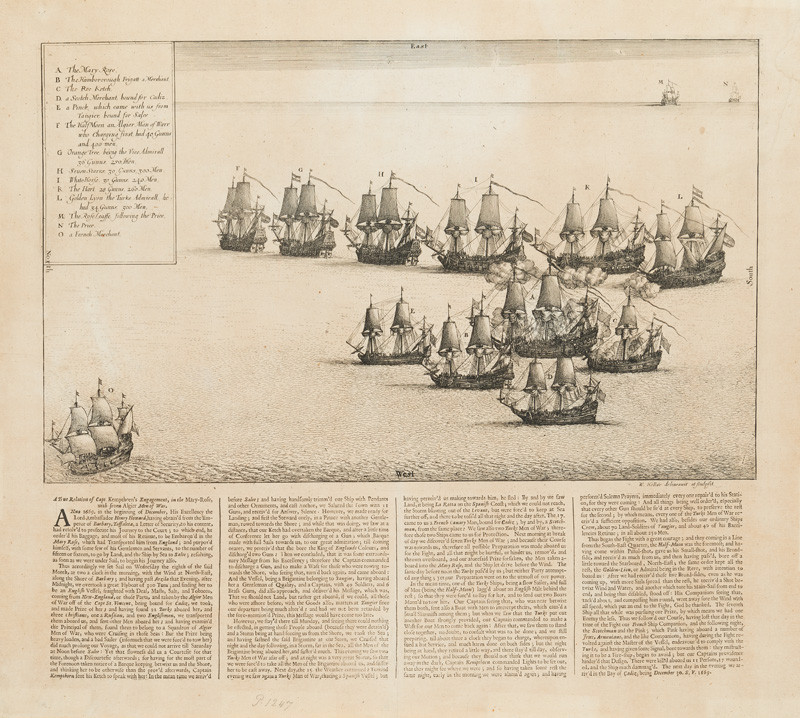 Václav Hollar - rytec - Námořní bitva lodě Mary Rose kapitána Kempthorna proti sedmi alžírským lodím