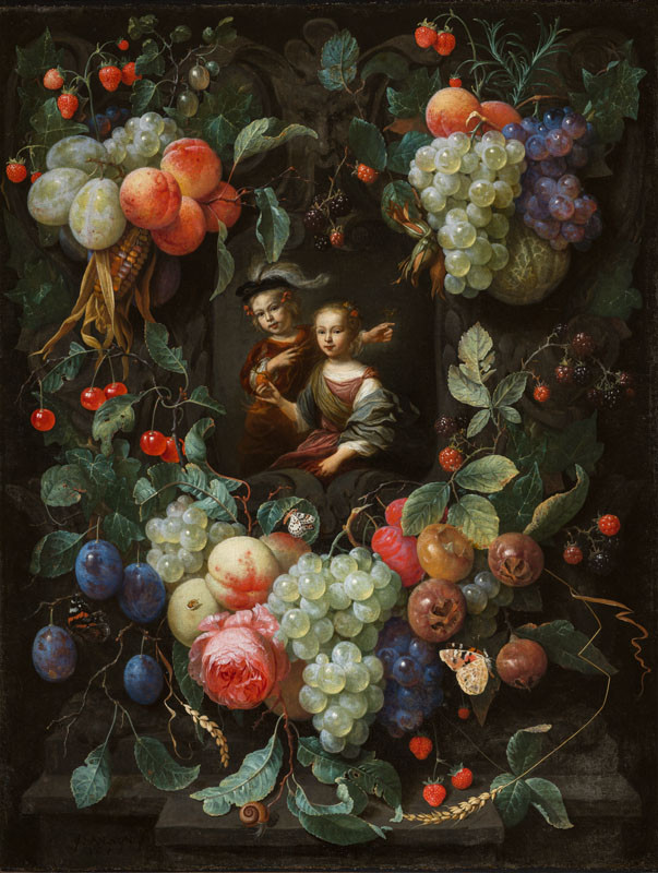 Joris van Son, Erasmus Quellinus II. - Kartuš s portréty dětí v girlandě