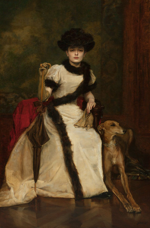 Václav Brožík - Portrait of a Lady with Greyhound