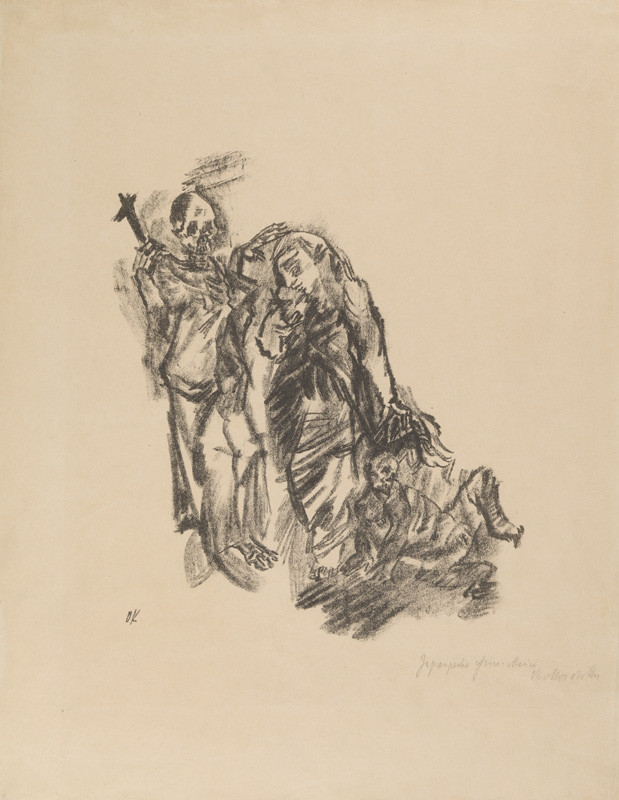 Oskar Kokoschka - Woman with Child and Death, Illustration of the essay Die chinesische Mauer by Karl Kraus