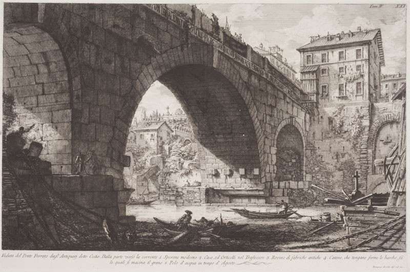 Giovanni Battista Piranesi - rytec - Ponte Ferrato (most Cestiův) - Le Antichità Romane, díl IV., tab. XXI