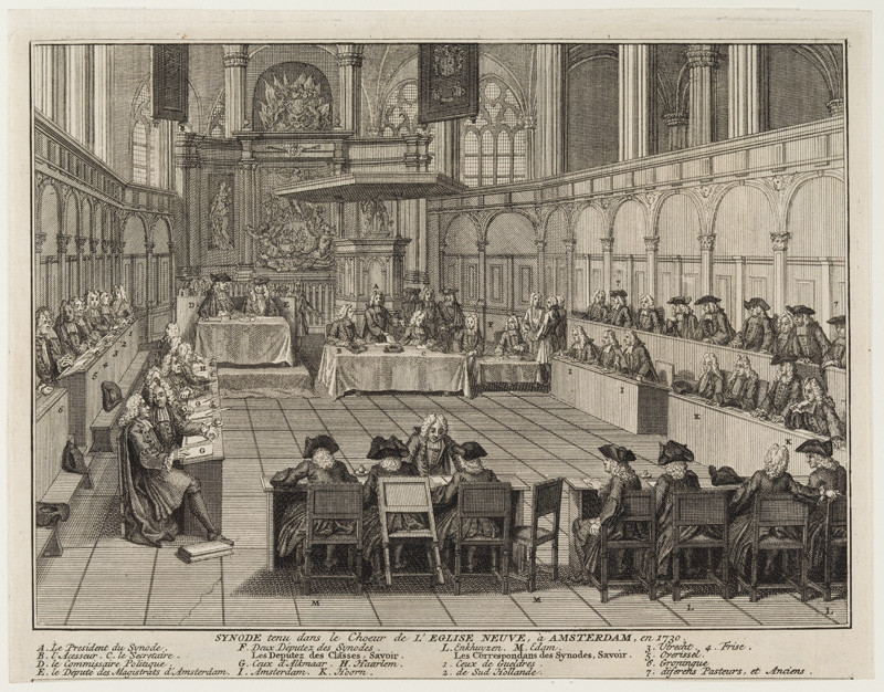 Bernard Picart - rytec - Synoda konaná v chóru Nového kostela v Amsterodamu v roce 1730