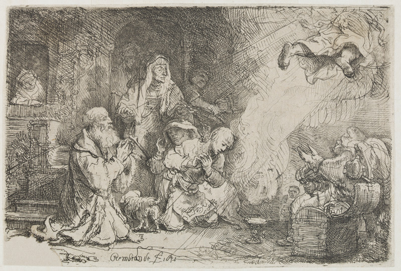 Rembrandt Harmenszoon van Rijn - Anděl vzdalující se od rodiny Tobiášovy