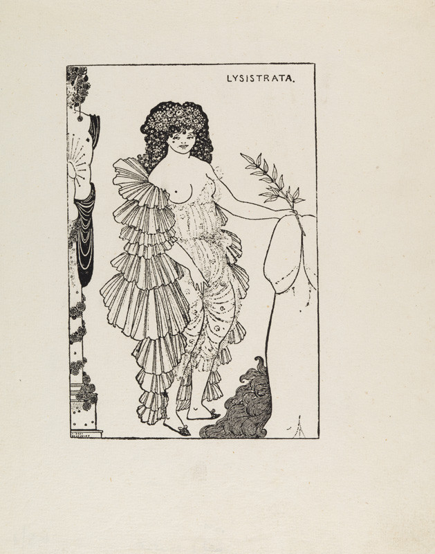 Aubrey Vincent Beardsley, L. Bradáč - publisher - Lysistrata shielding her Coynte (Illustration for the comedy Lysistrata by Aristophanes)