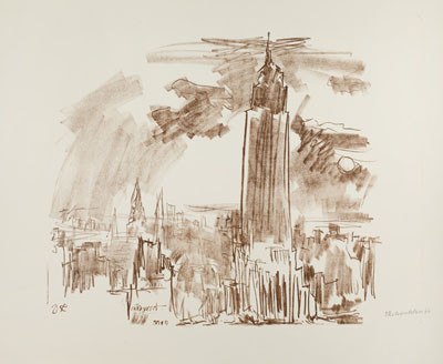 Oskar Kokoschka - rytec - Empire State Building, z cyklu Manhattan