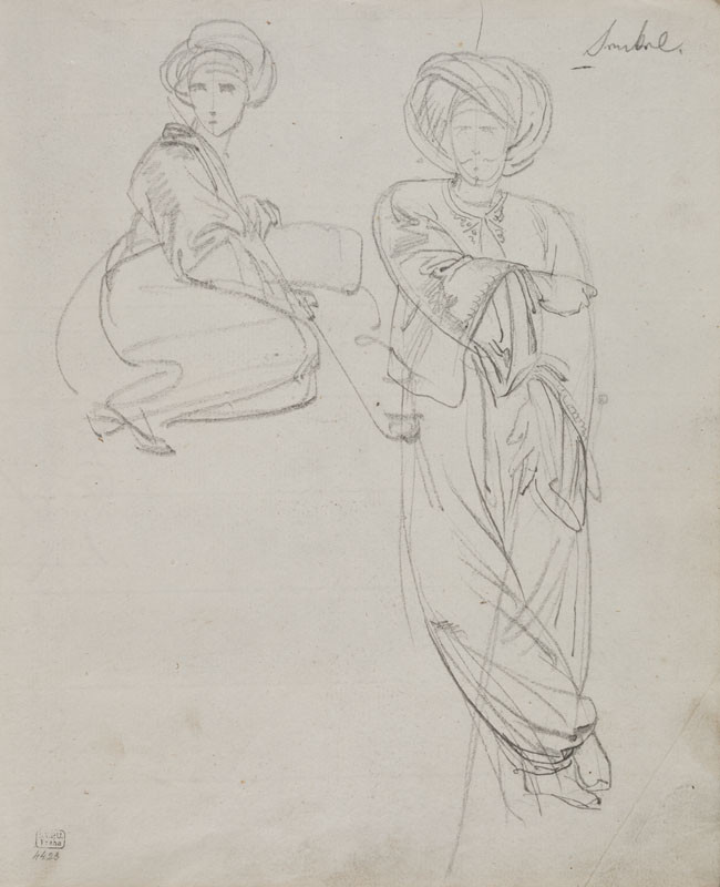 František Tkadlík - Sheet from Sketchbook C - woman with a pipe and a standing man wearing a turban