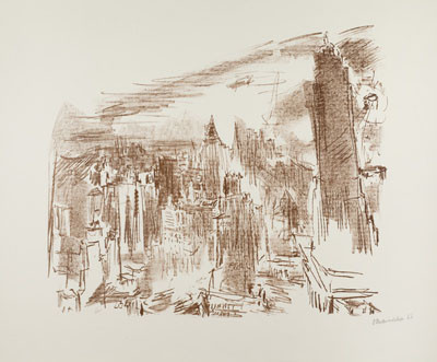 Oskar Kokoschka - engraver - Manhattan II, from the cycle Manhattan