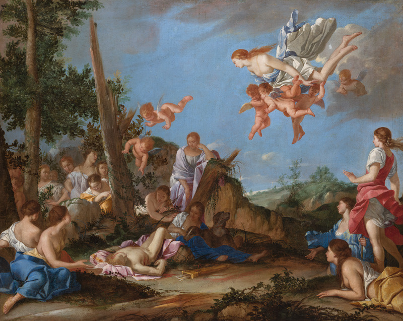 Giulio Carpioni - Venuše s nymfami pláče nad mrtvým Adonisem