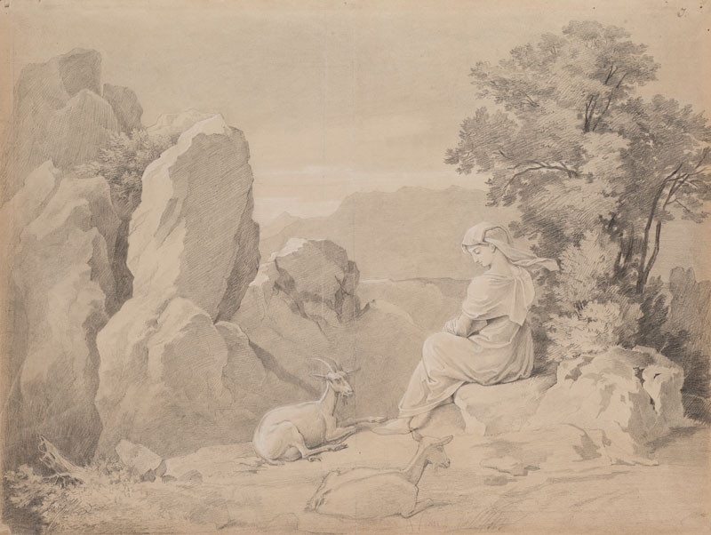 František Tkadlík - Rocky Landscape with a Shepherdess and Goats