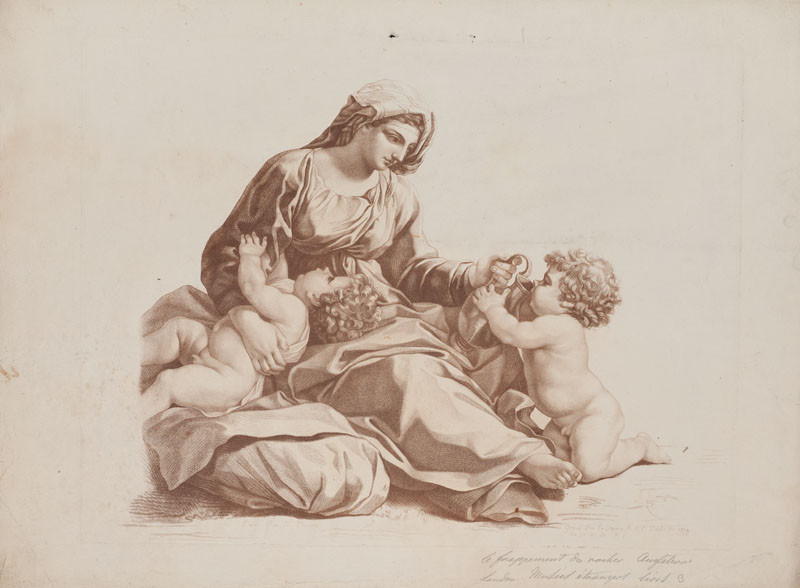 Marie Adélaide Louise Duclos - engraver, Nicolas Poussin - inventor - Mother with Her Children (detail from the painting Moses Striking Water from the Rock)
