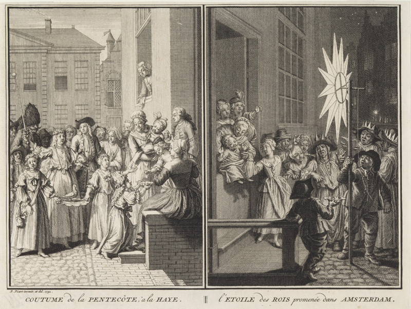 Bernard Picart - rytec - Obyčej při svátku seslání Ducha svatého v Haagu, Hvězda králů v Amsterodamu