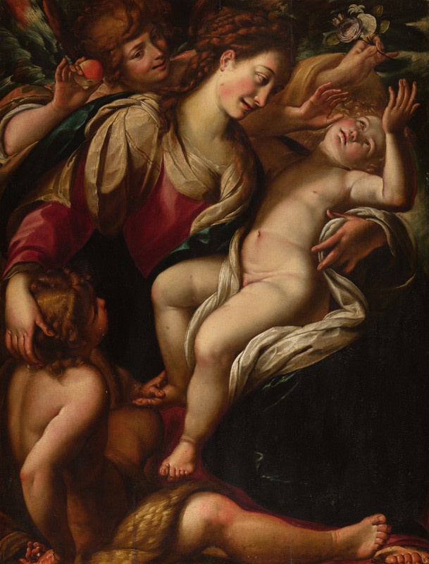 Giulio Cesare Procaccini - Virgin Mary with a child, little John the Baptist and an angel