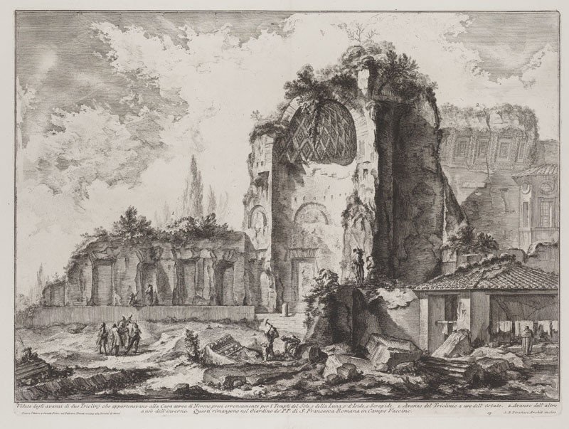 Giovanni Battista Piranesi - rytec - Zbytky triclinia z Neronova paláce Domus aurea - Vedute di Roma