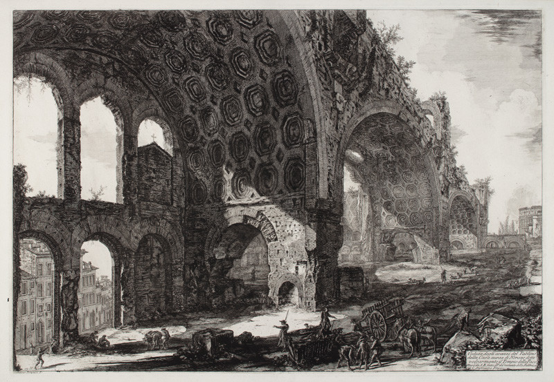 Giovanni Battista Piranesi - rytec - Konstantinova a Maxentiova bazilika, z cyklu Vedute di Roma