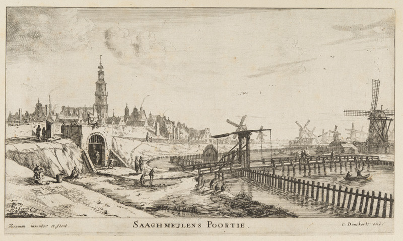 Reinier Nooms Zeeman - rytec - Brána Zaagmolen - z cyklu Městské brány Amsterdamu