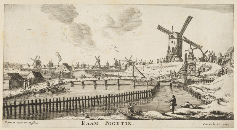 Reinier Nooms Zeeman - engraver - The Raam Gate, from a series The Town Gates of Amsterdam