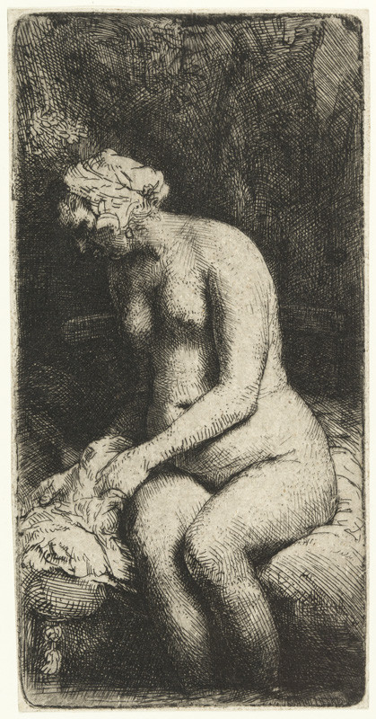 Rembrandt Harmenszoon van Rijn - Woman bathing her feet at a brook