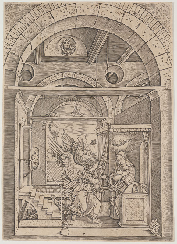 Albrecht Dürer - inventor, Marcantonio Raimondi - rytec - Zvěstování z cyklu Život Panny Marie