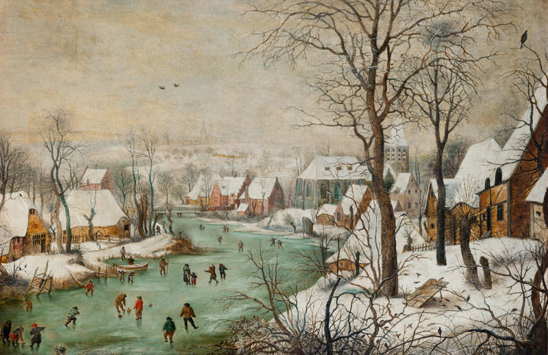 Flámská škola 1. čtvrtina 17. století - Zimní krajina s krmítkem pro ptáky
