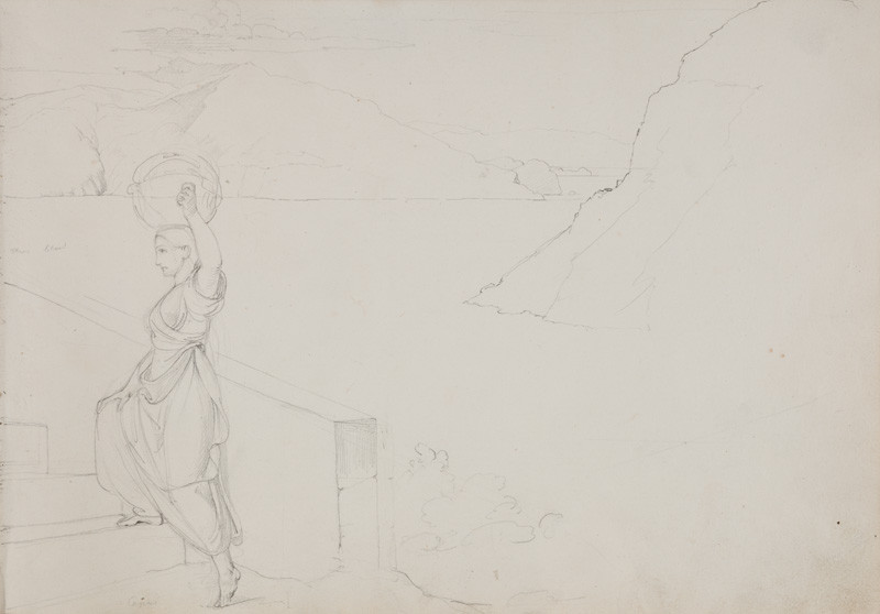 František Tkadlík - Sheet from the Southern Italian Sketchbook - sketch of the landscape and a female figure