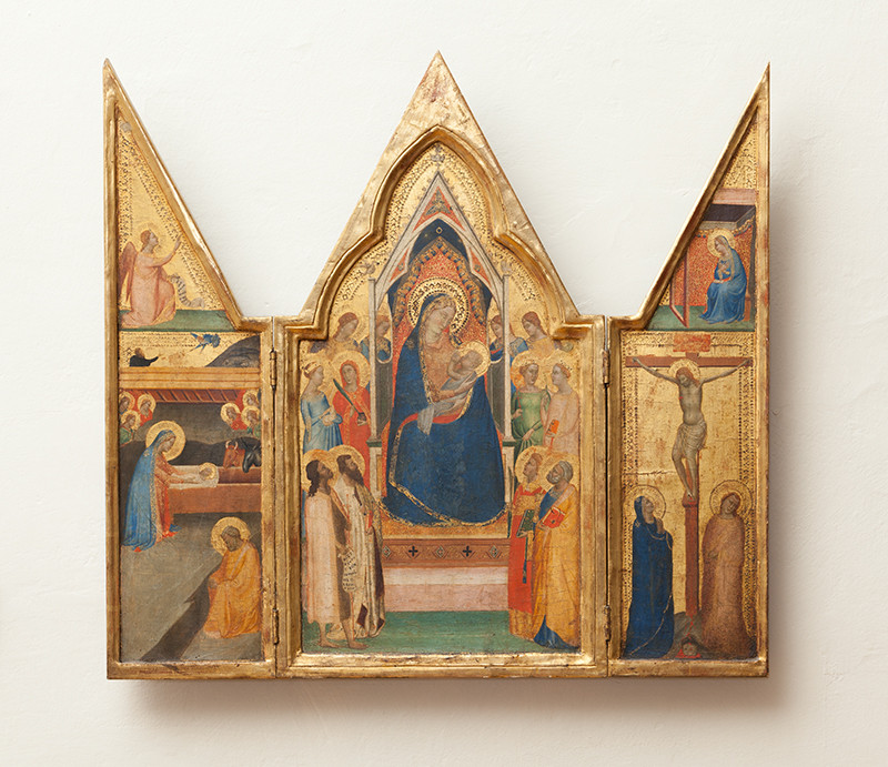 Bernardo Daddi - Triptych s Trůnící Pannou Marií s dítětem s anděly, světicemi a světci