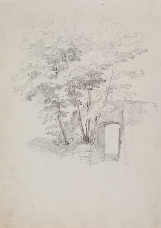 František Tkadlík - Sheet from the Southern Italian Sketchbook - tree next to a stone gate