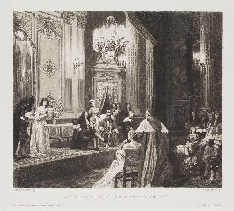 Wilhelm Woernle - engraver, Ernst Klimt - inventor - Scene from the play The Imaginary Invalid by Moliére, after the ceiling fresco for the Burgtheater in Vienna