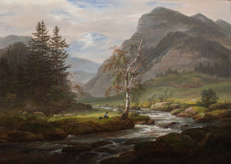 Johann Christian Clausen Dahl - Mountainous Landscape (Mountainous Landscape with a River