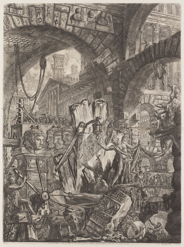 Giovanni Battista Piranesi - rytec - Muž na mučidlech, z cyklu Carceri (Žaláře) - list II