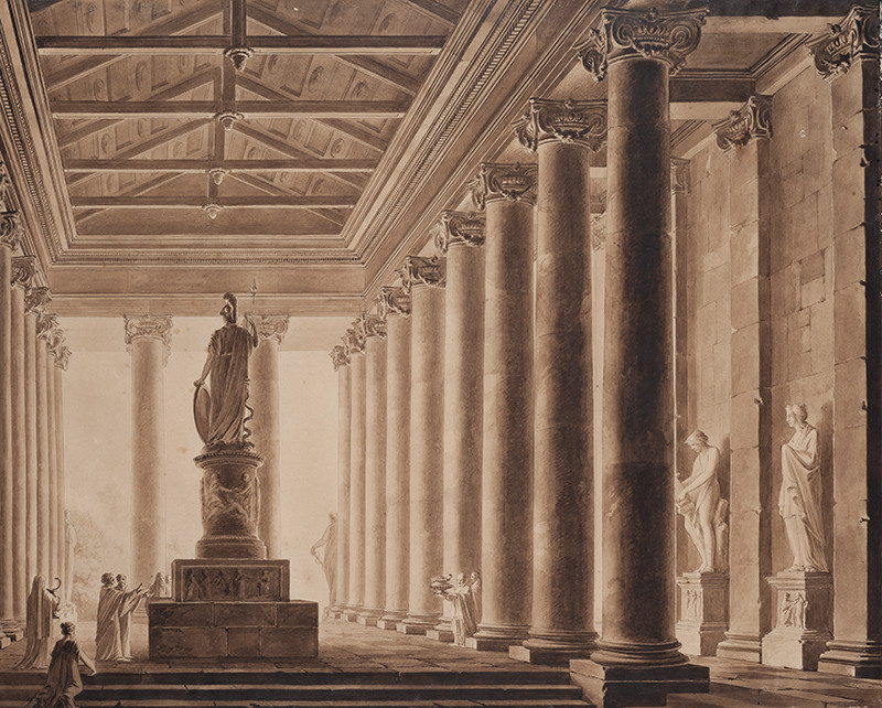 Ludvík Kohl - Interiér chrámu se sochou Pallas Athény