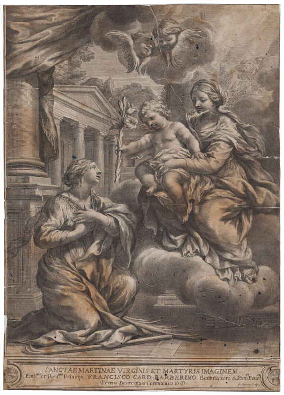 François Spierre - engraver, Pietro da Cortona - inventor - The Virgin and Baby Jesus Appear to St Martina