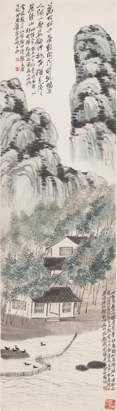 Qi Baishi - Houses in a Bamboo Grove at the Foot of the Mountains