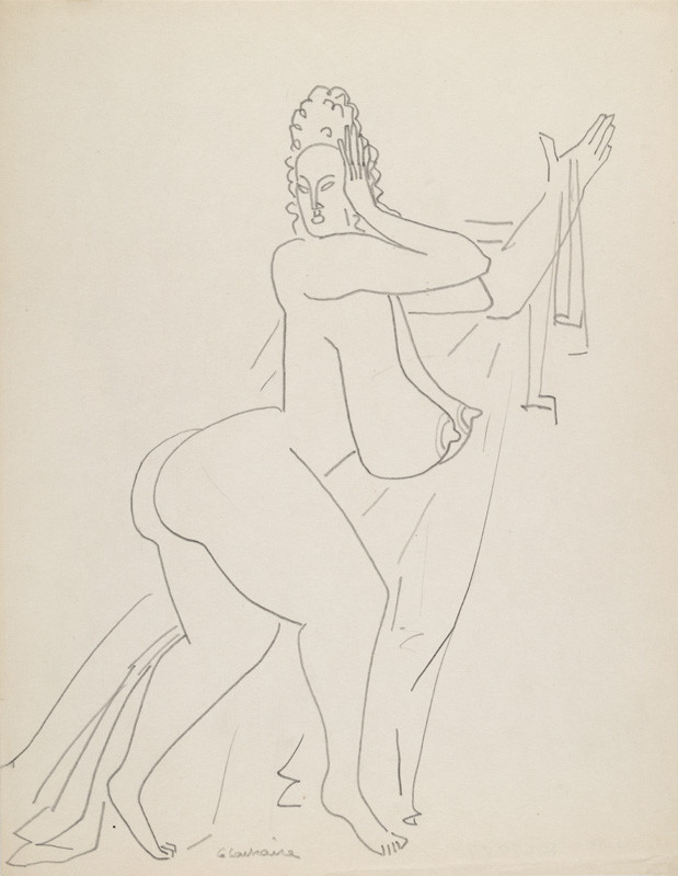 Gaston Lachaise - Burlesque Dancer with Headdress, Veil, Right Hand to Head