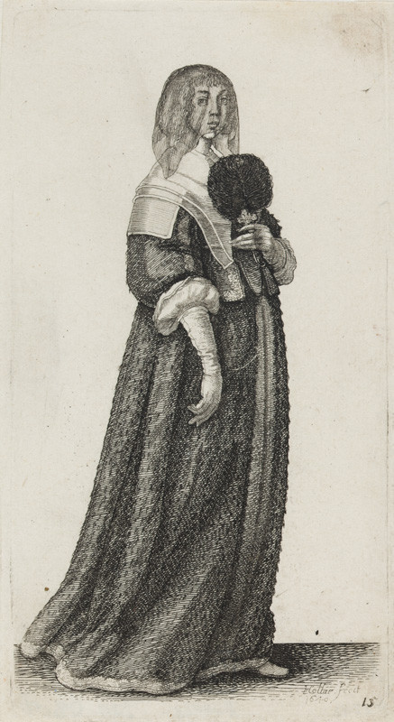 Wenceslaus Hollar - engraver - Lady with Veil and Fur Fan, from the cycle Ornatus Mulieribus