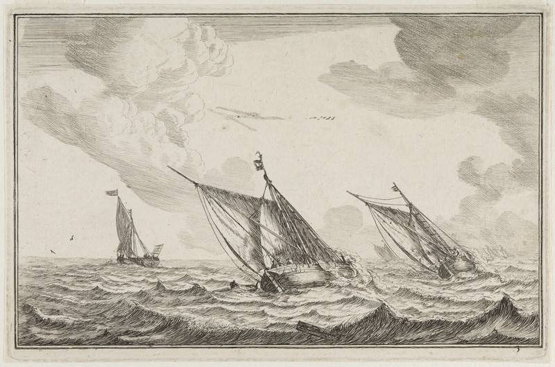 Reinier Nooms Zeeman - Tři plachetnice na rozbouřeném moři, z cyklu „Tuzemské plavební cesty“