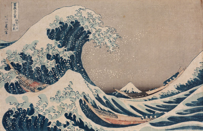 Kacušika Hokusai - Velká vlna v příboji u Kanagawy (Kanagawa oki nami ura) ze série Třicet šest pohledů na Fudži (Fugaku sandžúrokkei)