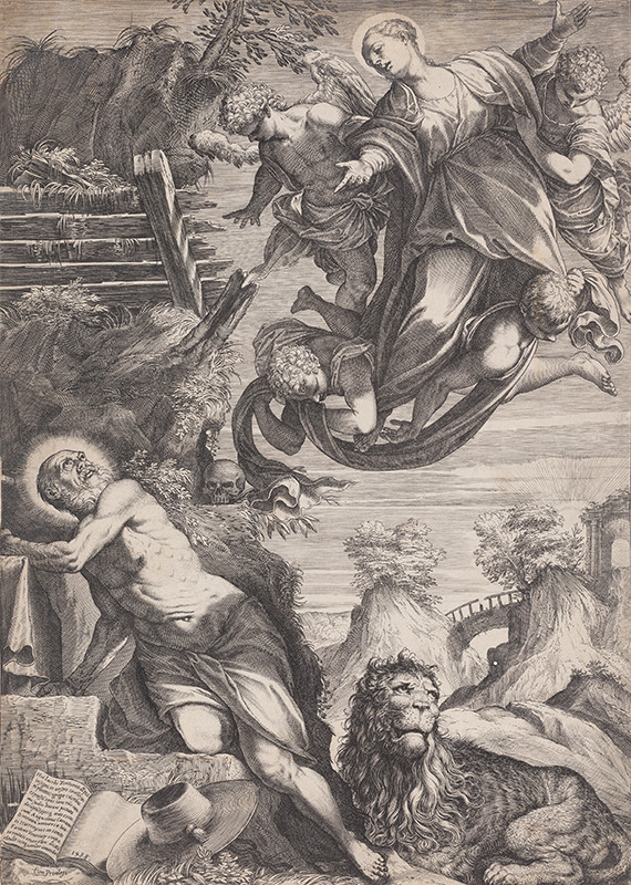 Agostino Carracci - rytec, Tintoretto - inventor - Panna Marie se zjevuje svatému Jeronýmovi