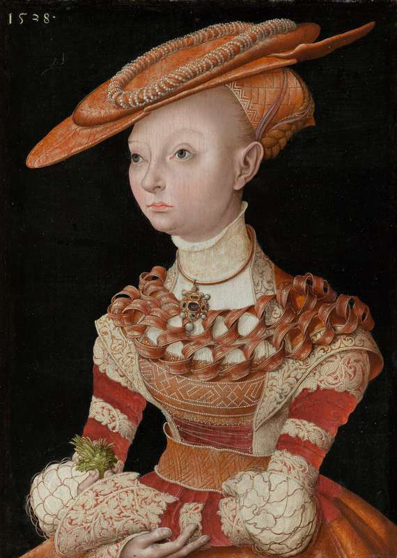 Lucas Cranach the Elder (school) - Portrait of a Young Lady holding a Finger Fern