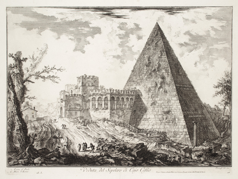 Giovanni Battista Piranesi - rytec - Pyramida Gaia Cestia, z cyklu Vedute di Roma