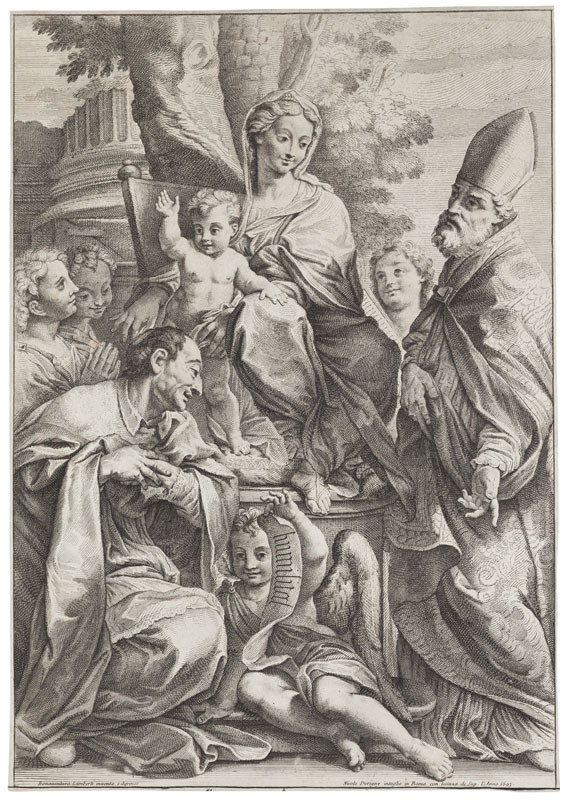 Nicolas Dorigny - engraver, Lamberti Bonaventura - inventor - The Virgin Appears to St Charles of Borromeo and St Liborius