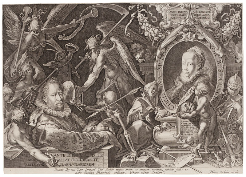 Aegidius Sadeler - engraver, Bartholomeus Spranger - inventor - Allegorical Double Portrait of Bartholomaeus Spranger and His Wife, Christina Müller