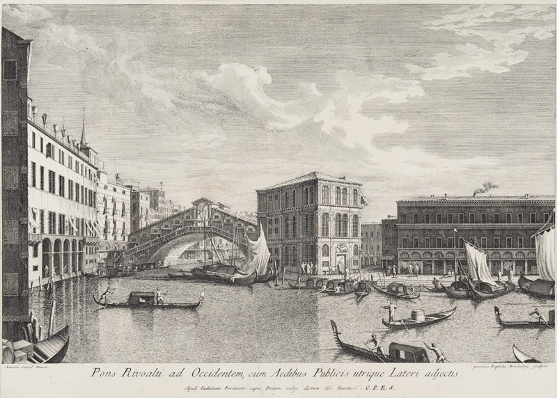 Giovanni Battista Brustolon - rytec, Antonio Canaletto - inventor - Palác Camerlenghi a most Rialto