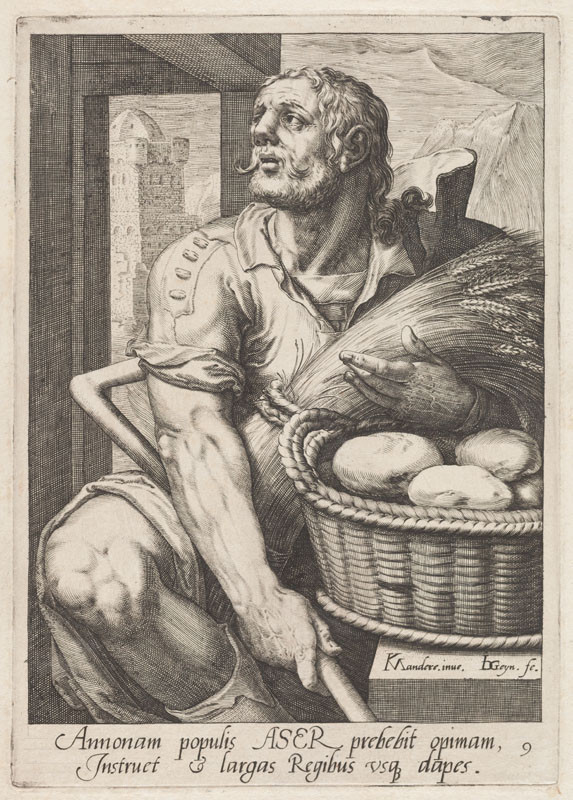 Jacques de Gheyn II. - engraver, Karel van Mander - designer, Jan Pitten - publisher - Asher, from the cycle Twelve Sons of Jacob