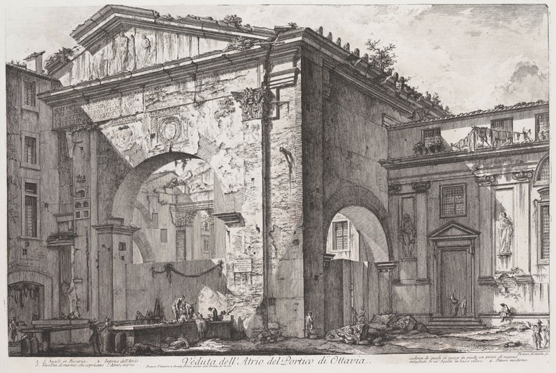 Giovanni Battista Piranesi - rytec - Pohled na atrium Octaviina portiku, z alba Vedute di Roma