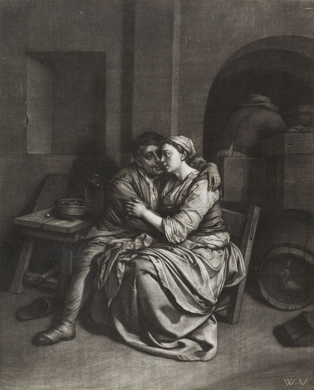 Wallerant Vaillant - rytec, Cornelis Bega - inventor - Pár objímající se v hostinci